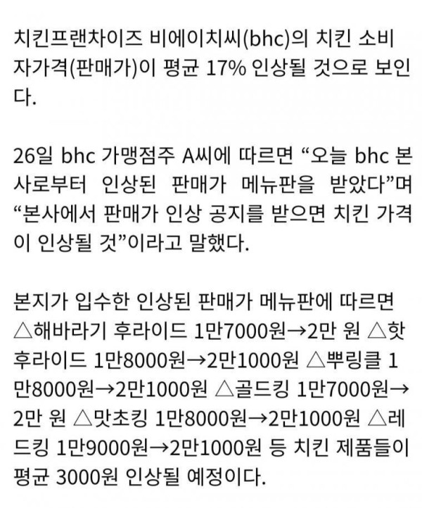 위트짱 치킨업계 내년부터 치킨값 대폭 인상.jpg