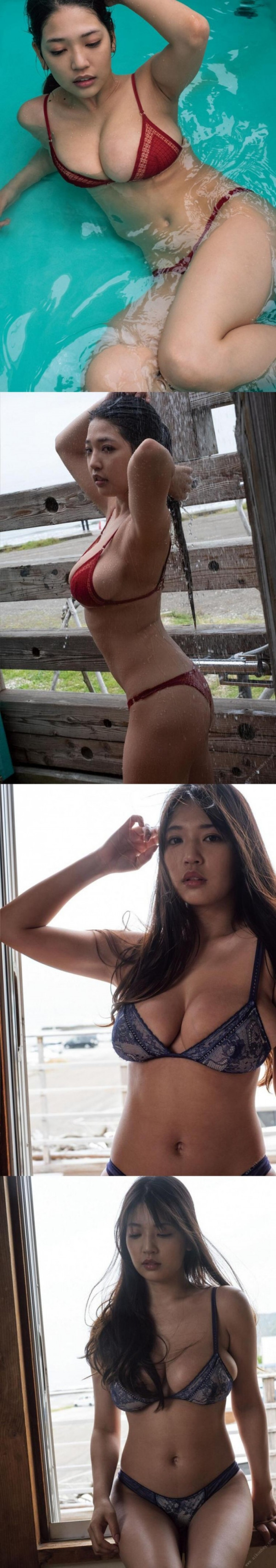 후방주의  비키니 밖으로 넘쳐서 흘러내리는 거유