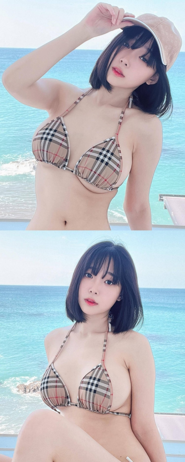 섹드립  강인경 체크 버버리 비키니
