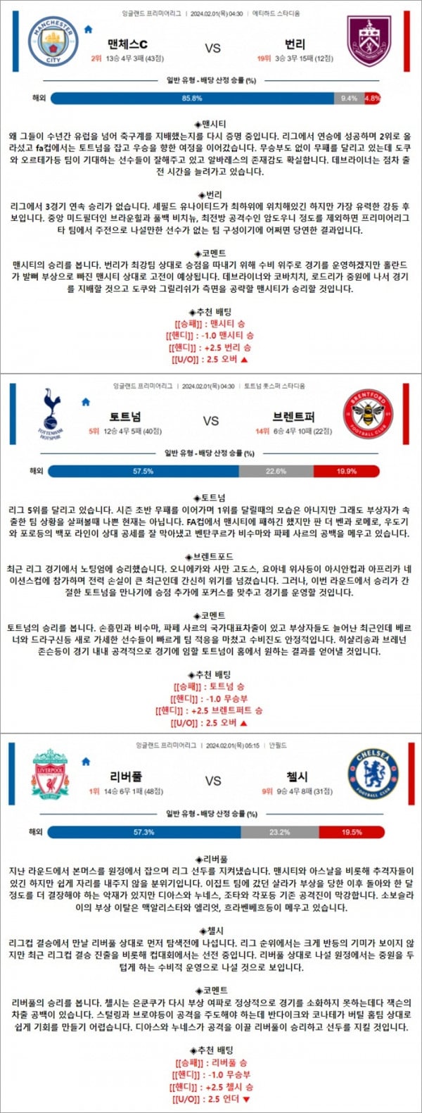 2월 01일 EPL 3경기