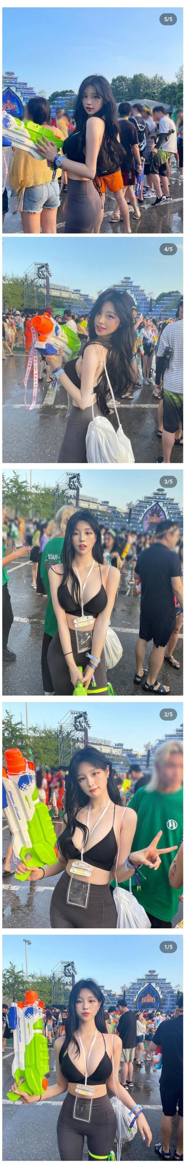 강추  워터밤 이쁜 미모 리즈 한갱 블랙 비키니 가슴골