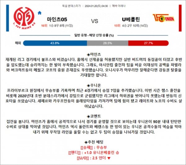 1월 20일 분데스리 마인츠05 U베를린