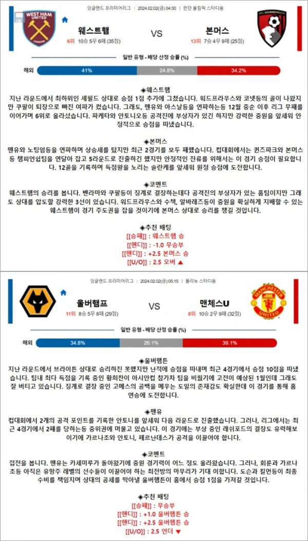 2월 02일 EPL 2경기