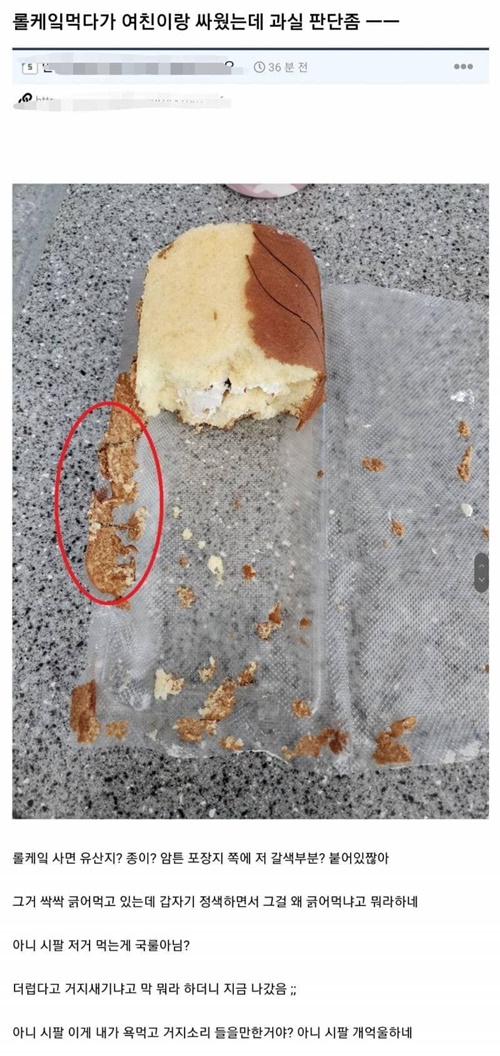 롤케잌 먹는거 가지고 여친과 싸웠다