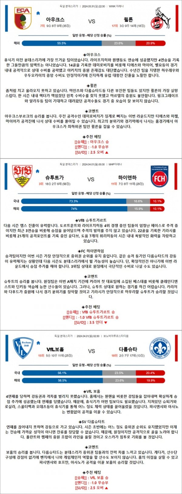 3월 31-4월 01일 분데스리 3경기