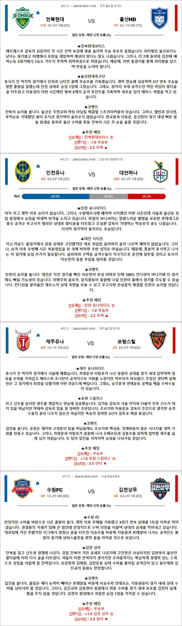 3월 30일 K리그1 4경기