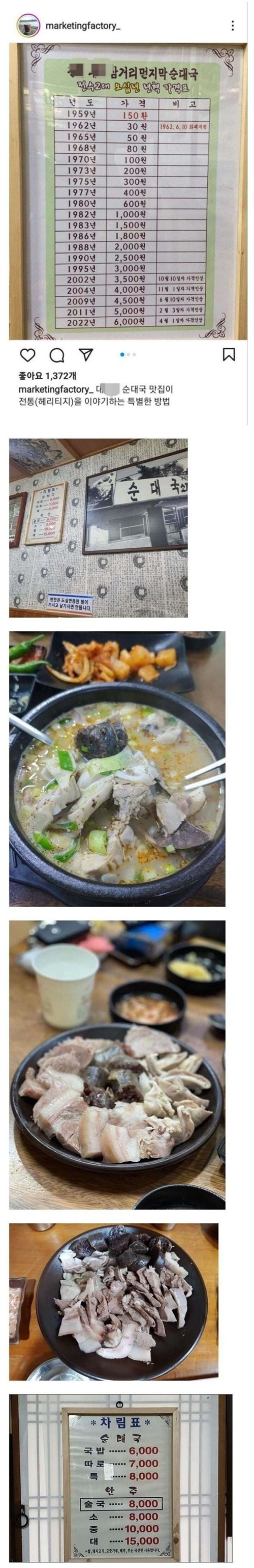 가격 20배 인상된 순댓국집