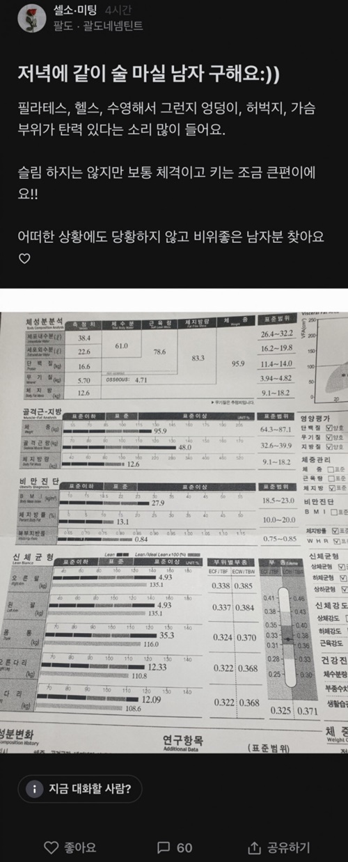 저녁에 같이 술마실 남자 구해요