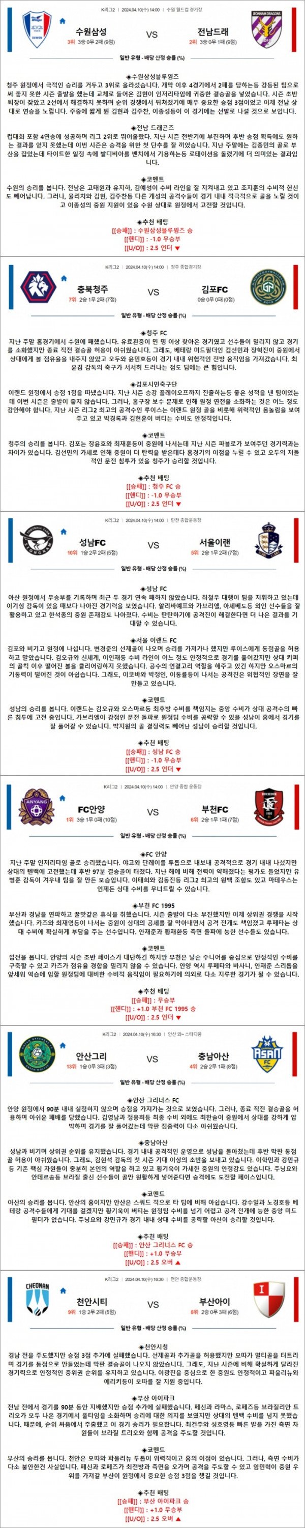 4월 10일 K리그2 6경기