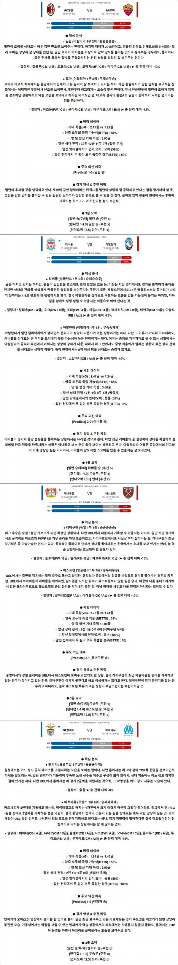 4월 12일 UEL 4경기